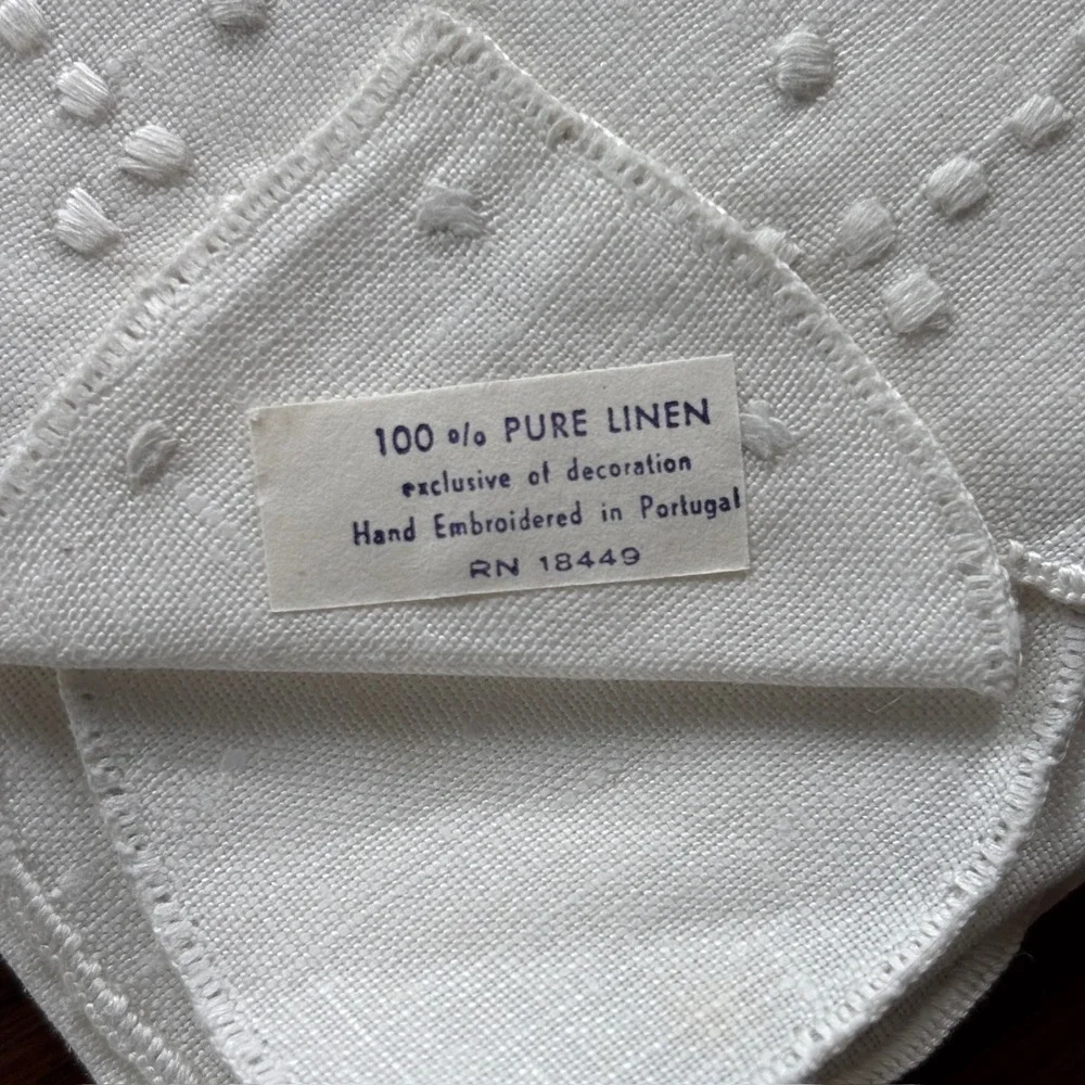 Vintage Hand Embroidered Portugal Pure Linen Napkins Set of 6 White 18x18 |18449